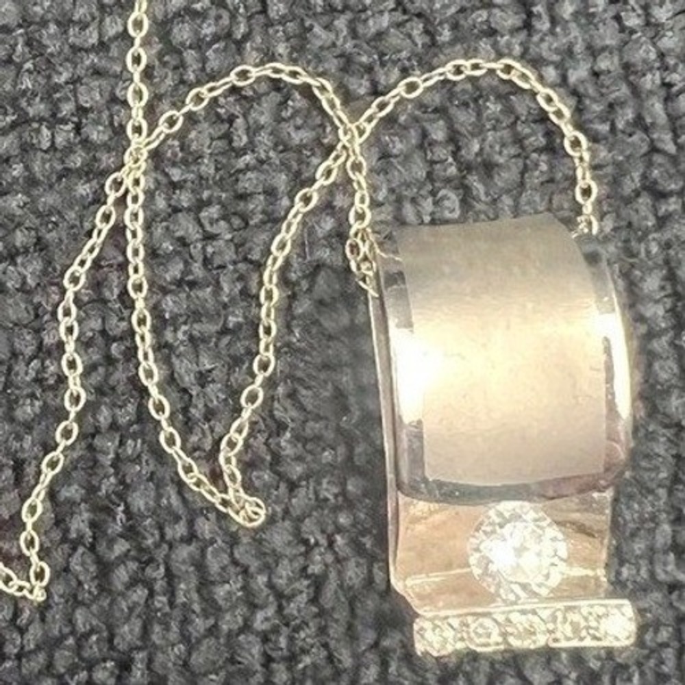 Sterling Silver CZ Necklace Modern Slide Pendant Cable Chain 9g 16"